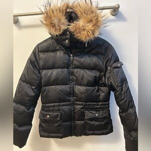 Andrew Marc Black Goose Down Puffer Jacket Real Raccoon Fur Trim Size S